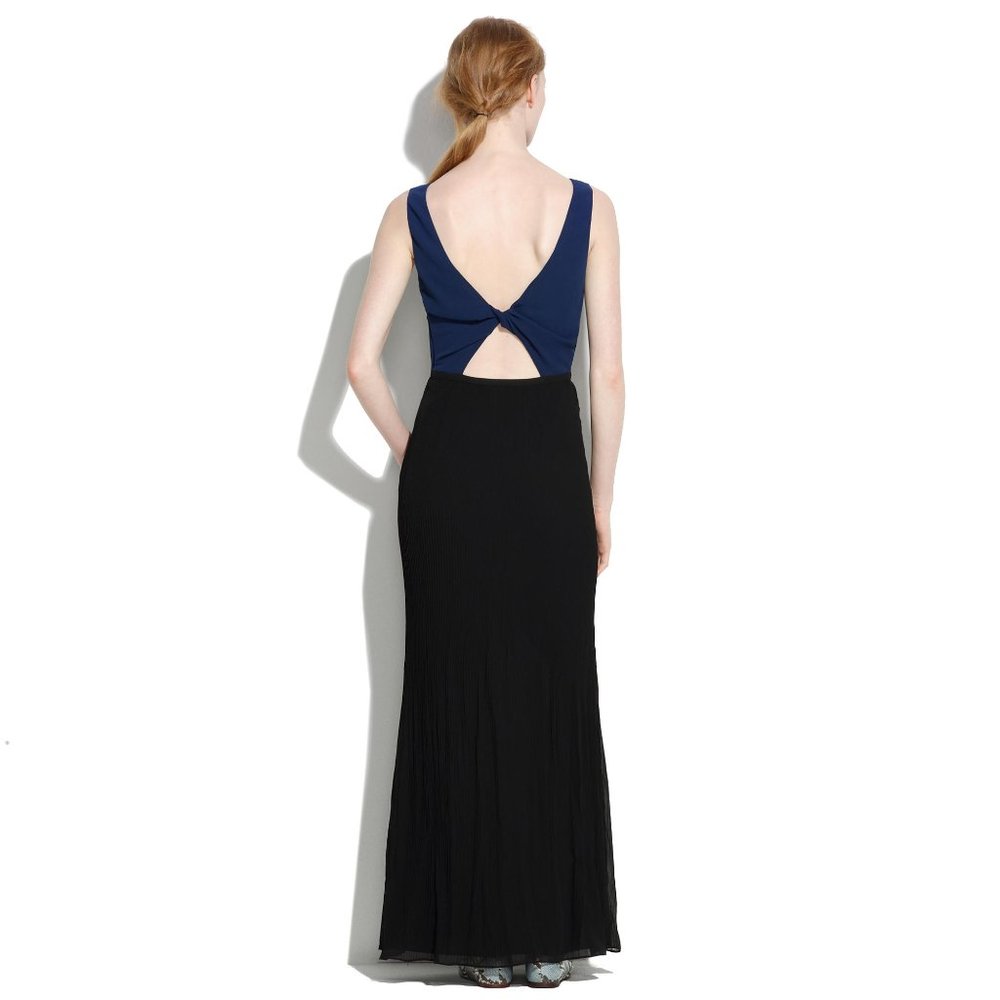Madewell Broadway & Broome Twist Back Pleated Colorblock Maxi Dress Navy Black 2